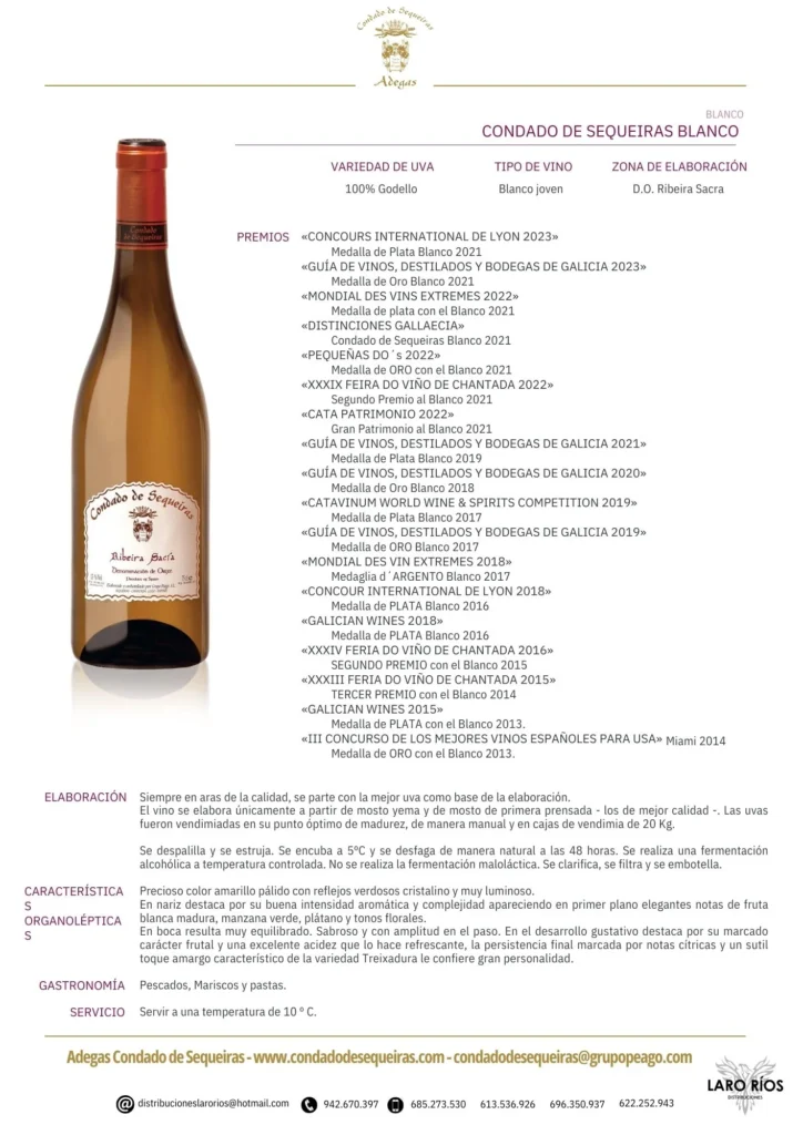 Condado De Sequeiras Godello | DISTRIBUCIONES LARO RIOS SL