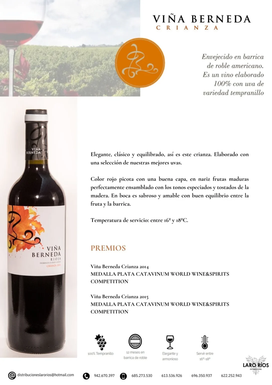 Vina Berneda Crianza | DISTRIBUCIONES LARO RIOS SL