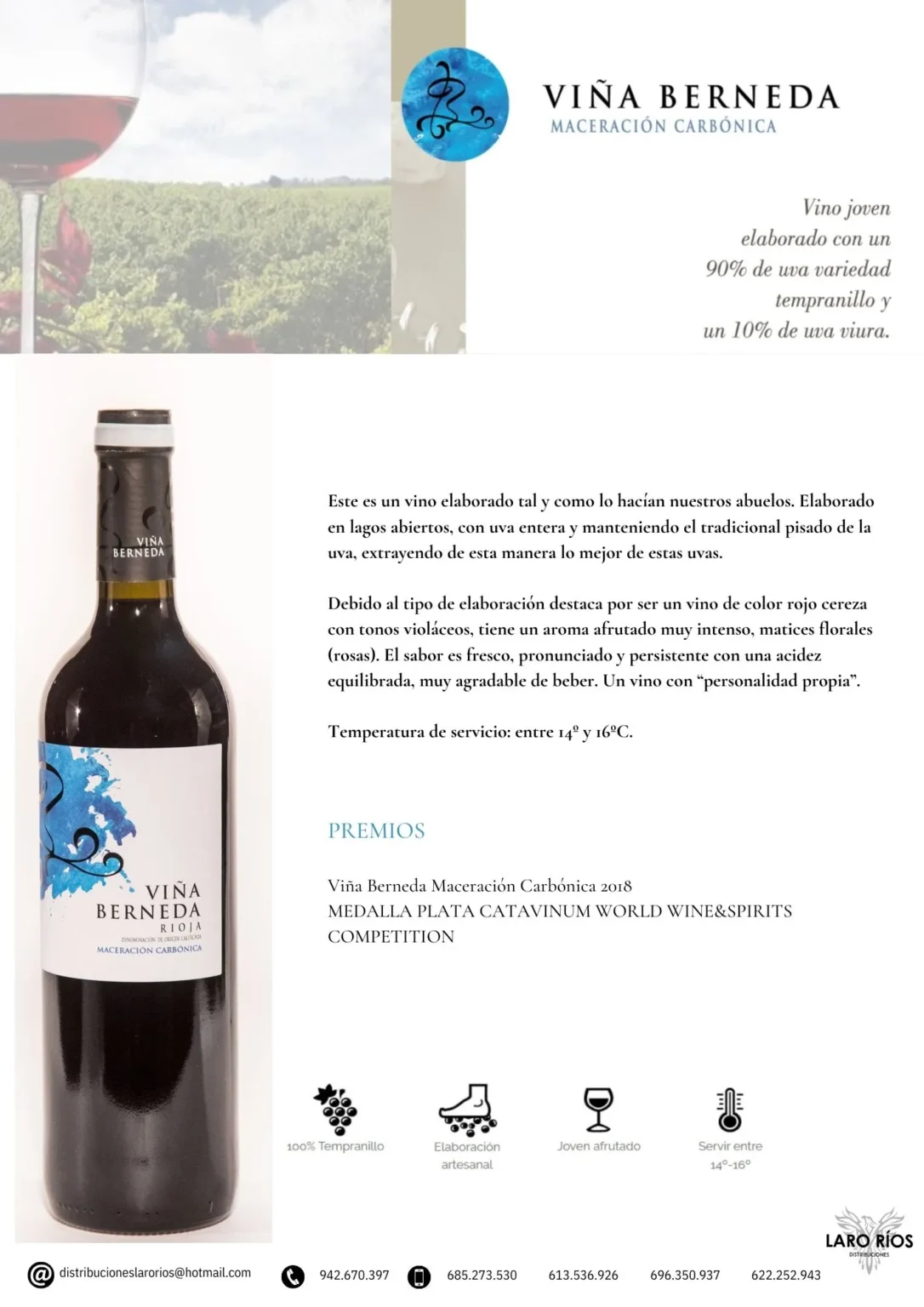 Vina Berneda Maceracion Carbonica | DISTRIBUCIONES LARO RIOS SL