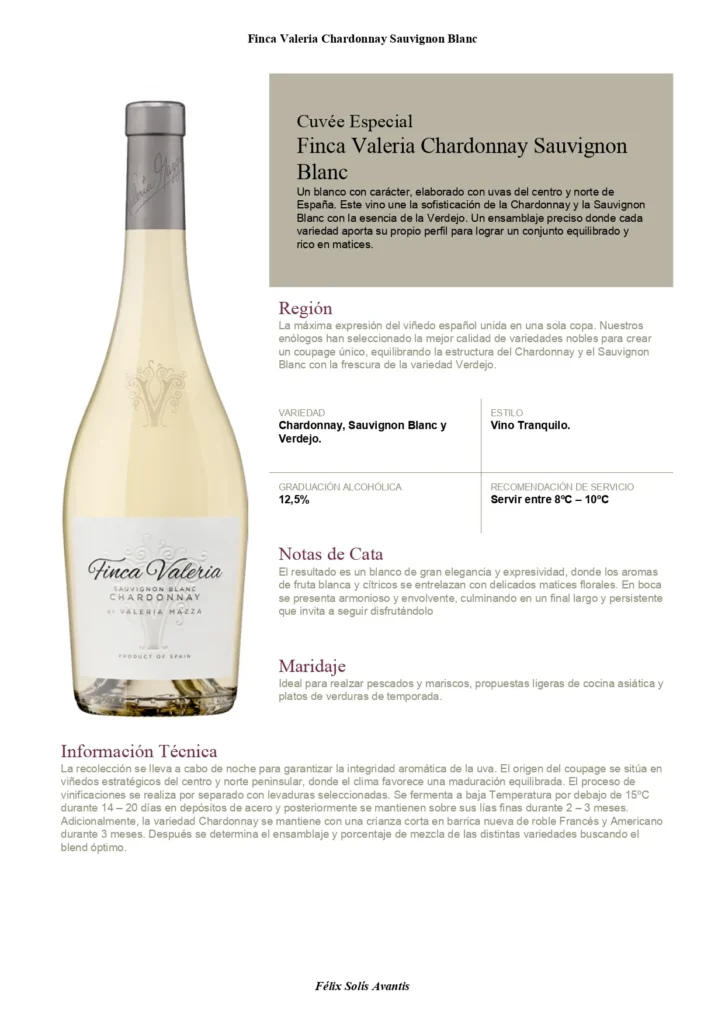 Finca Valeria Chardonnay Sauvignon Blanc Page 0001 | DISTRIBUCIONES LARO RIOS SL