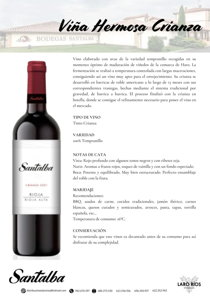 Santalba Vina Hermosa Crianza | DISTRIBUCIONES LARO RIOS SL
