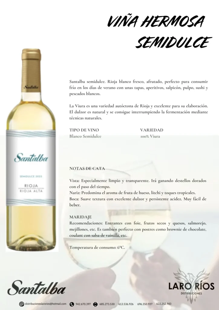 Santalba Vina Hermosa Semidulce | DISTRIBUCIONES LARO RIOS SL