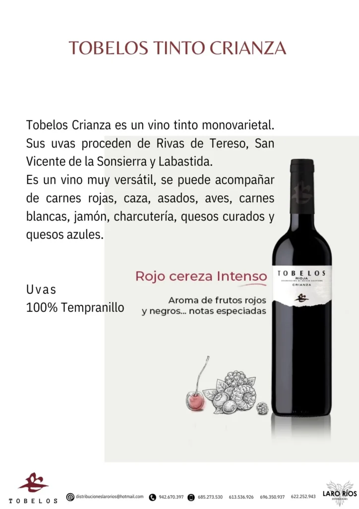 Tobelos Tinto Crianza | DISTRIBUCIONES LARO RIOS SL